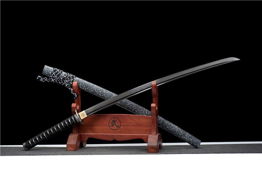 Hand Forged Japanese Samurai Katana Eagle Eye Pattern Steel Black Blade - Tophatter Daily Deals
