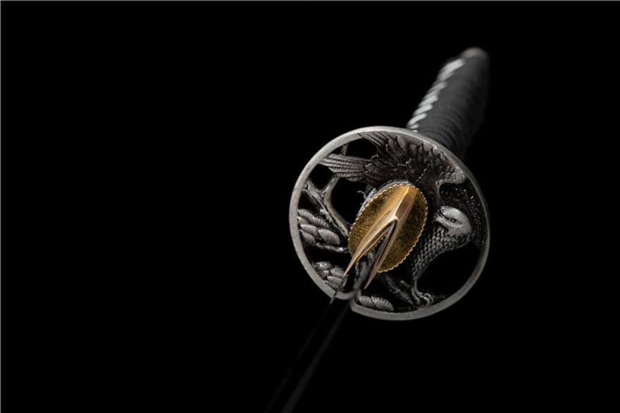 Hand Forged Japanese Samurai Katana Eagle Eye Pattern Steel Black Blade - Tophatter Daily Deals