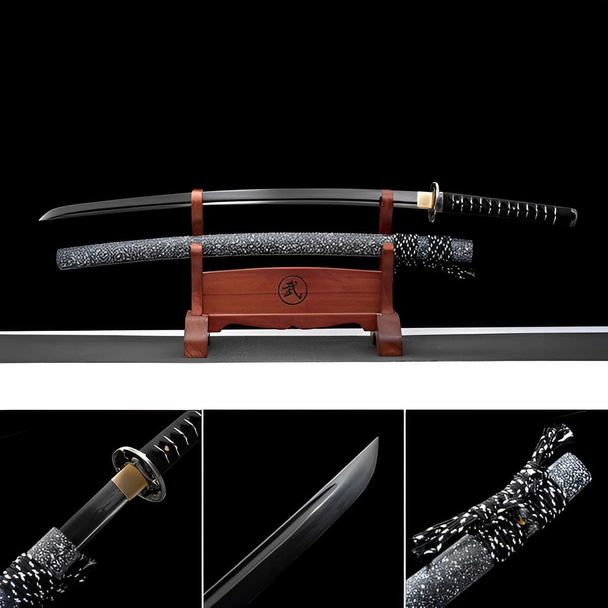 Hand Forged Japanese Samurai Katana Eagle Eye Pattern Steel Black Blade - Tophatter Daily Deals