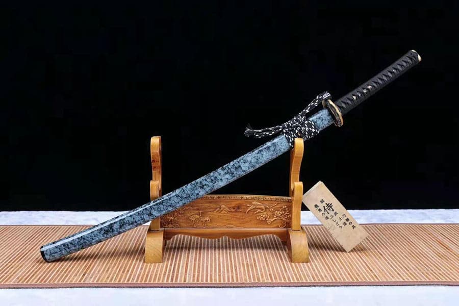 Hand Forged Japanese Samurai Katana Fine Iron Mounted Burnt Edge T10 Carbon steel Blue - Tophatter Daily Deals
