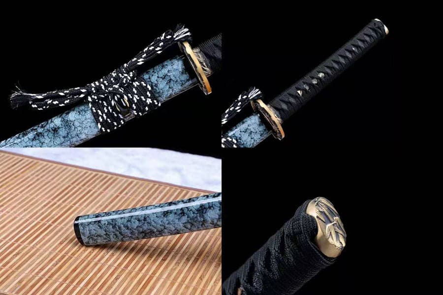 Hand Forged Japanese Samurai Katana Fine Iron Mounted Burnt Edge T10 Carbon steel Blue - Tophatter Daily Deals