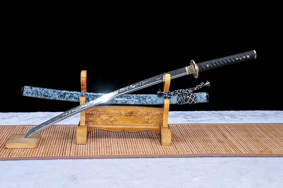 Hand Forged Japanese Samurai Katana Fine Iron Mounted Burnt Edge T10 Carbon steel Blue - Tophatter Daily Deals