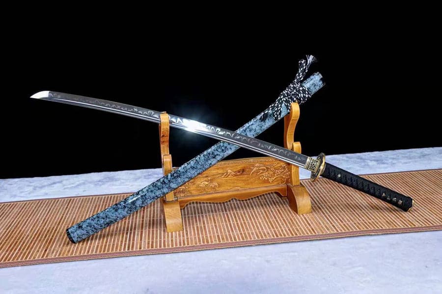 Hand Forged Japanese Samurai Katana Fine Iron Mounted Burnt Edge T10 Carbon steel Blue - Tophatter Daily Deals