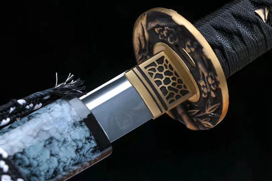 Hand Forged Japanese Samurai Katana Fine Iron Mounted Burnt Edge T10 Carbon steel Blue - Tophatter Daily Deals