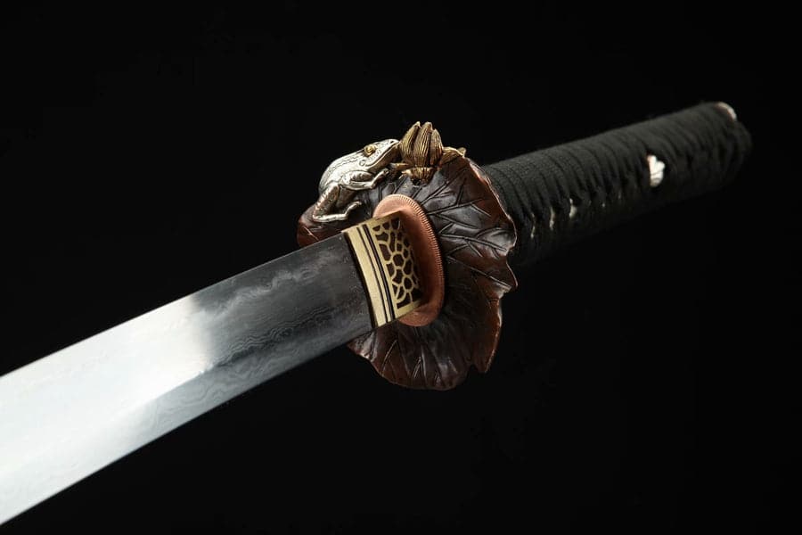 Hand Forged Japanese Samurai Katana Frog Prince Pattern Steel Gilt Silver Guard - Tophatter Daily Deals