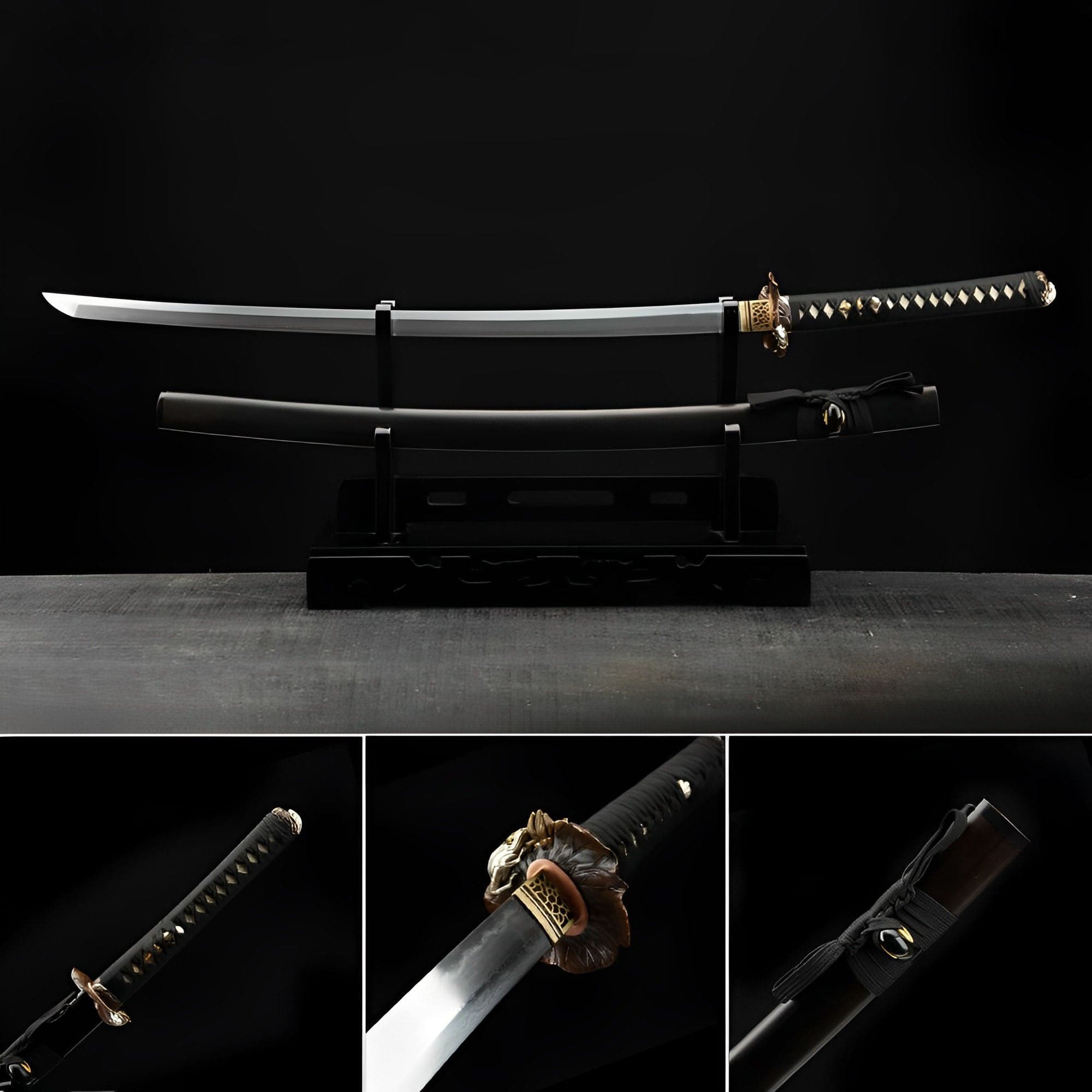 Hand Forged Japanese Samurai Katana Frog Prince Pattern Steel Gilt Silver Guard - Tophatter Daily Deals