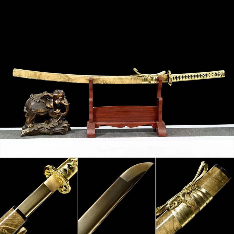 Hand Forged Japanese Samurai Katana Golden Snake High Manganese Steel Hand grinding - Tophatter Daily Deals