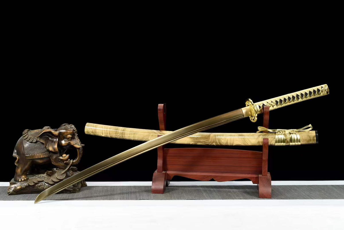 Hand Forged Japanese Samurai Katana Golden Snake High Manganese Steel Hand grinding - Tophatter Daily Deals