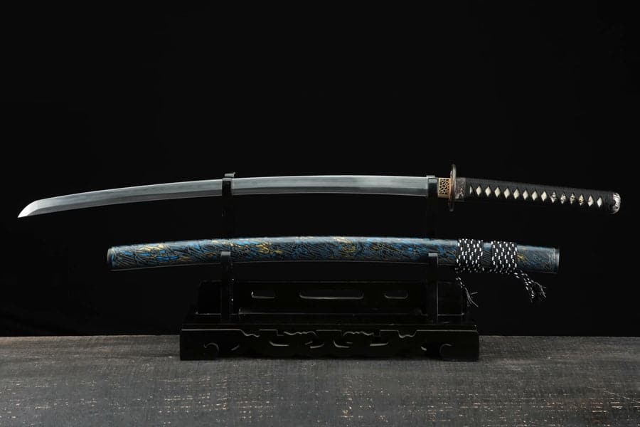 Hand Forged Japanese Samurai Katana Green Dragon Blade Plate Pattern Steel Blue - Tophatter Daily Deals