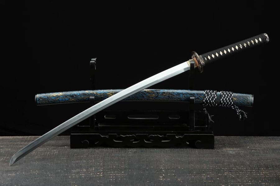 Hand Forged Japanese Samurai Katana Green Dragon Blade Plate Pattern Steel Blue - Tophatter Daily Deals