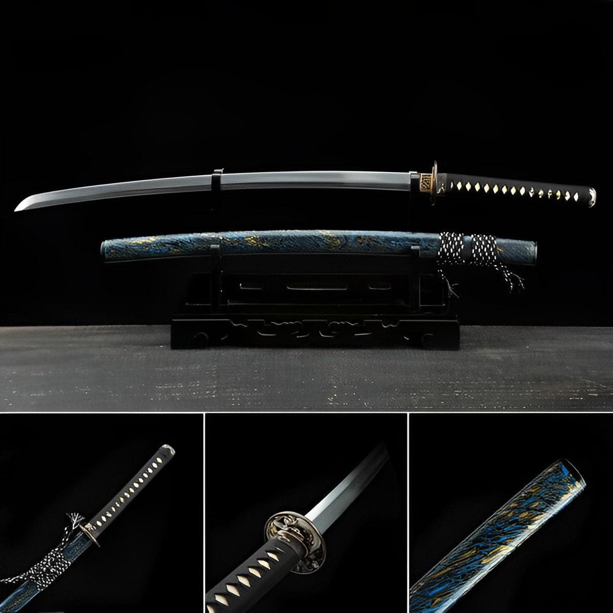 Hand Forged Japanese Samurai Katana Green Dragon Blade Plate Pattern Steel Blue - Tophatter Daily Deals