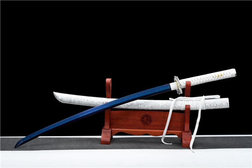 Hand Forged Japanese Samurai Katana Lobelia High Manganese Steel Baked Blue Blade - Tophatter Daily Deals