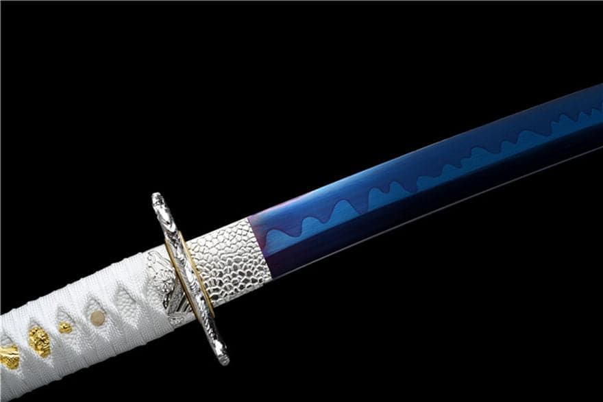 Hand Forged Japanese Samurai Katana Lobelia High Manganese Steel Baked Blue Blade - Tophatter Daily Deals