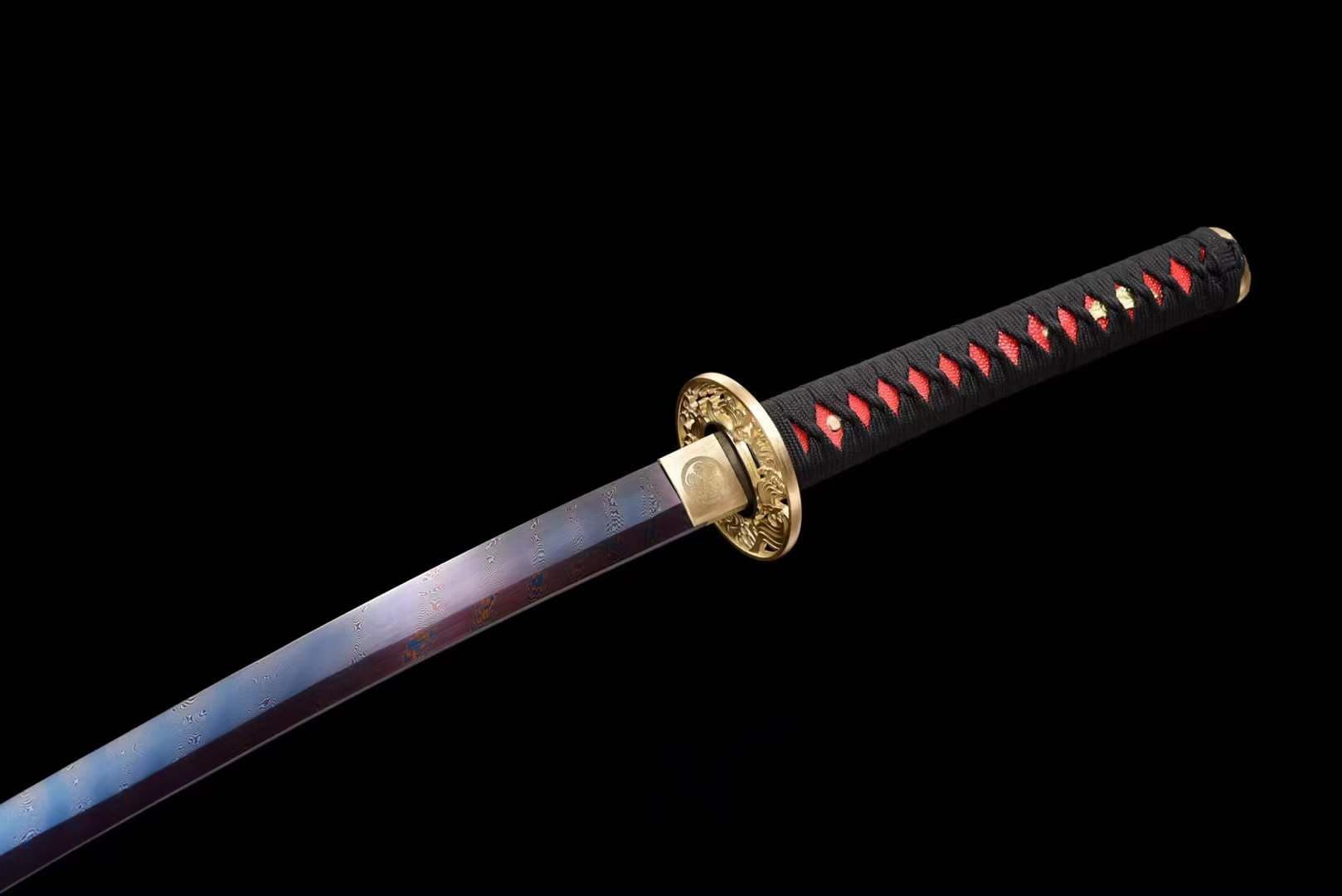 Hand Forged Japanese Samurai Katana Naraka：Bladepoint Pattern Steel Blade baking blue - Tophatter Daily Deals