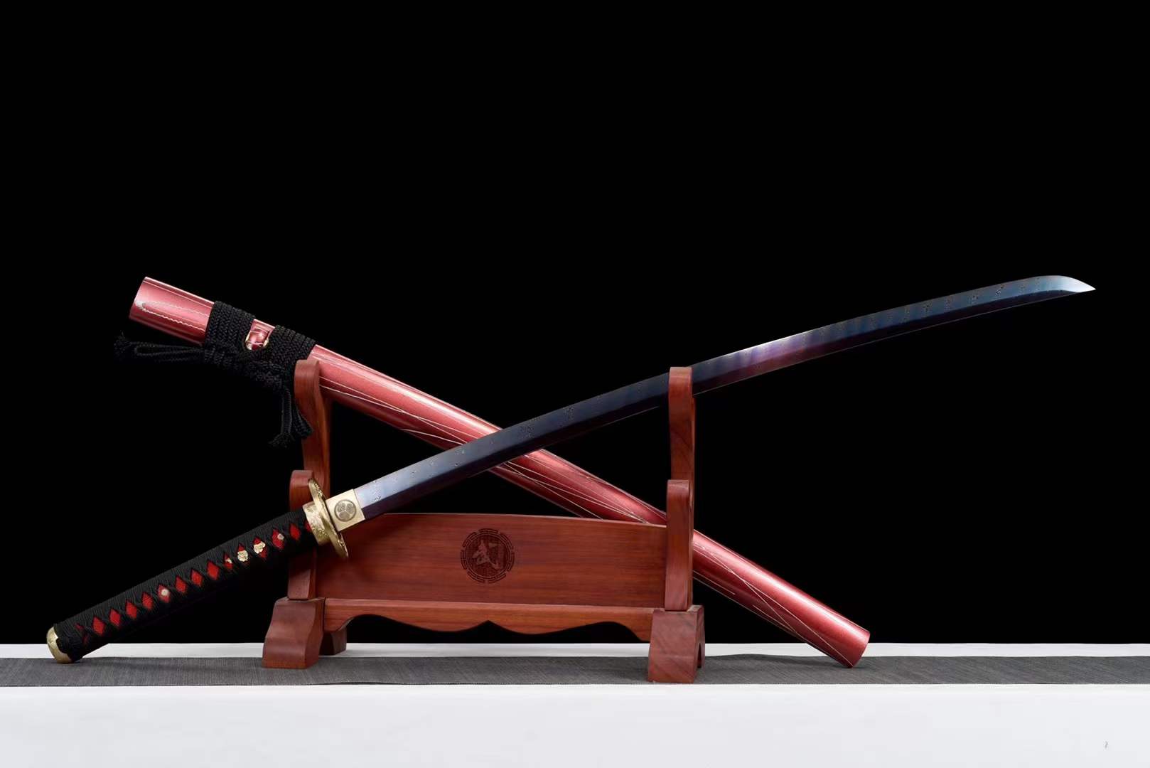 Hand Forged Japanese Samurai Katana Naraka：Bladepoint Pattern Steel Blade baking blue - Tophatter Daily Deals