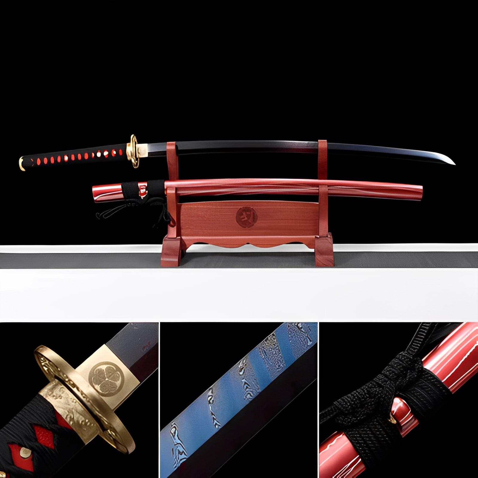 Hand Forged Japanese Samurai Katana Naraka：Bladepoint Pattern Steel Blade baking blue - Tophatter Daily Deals