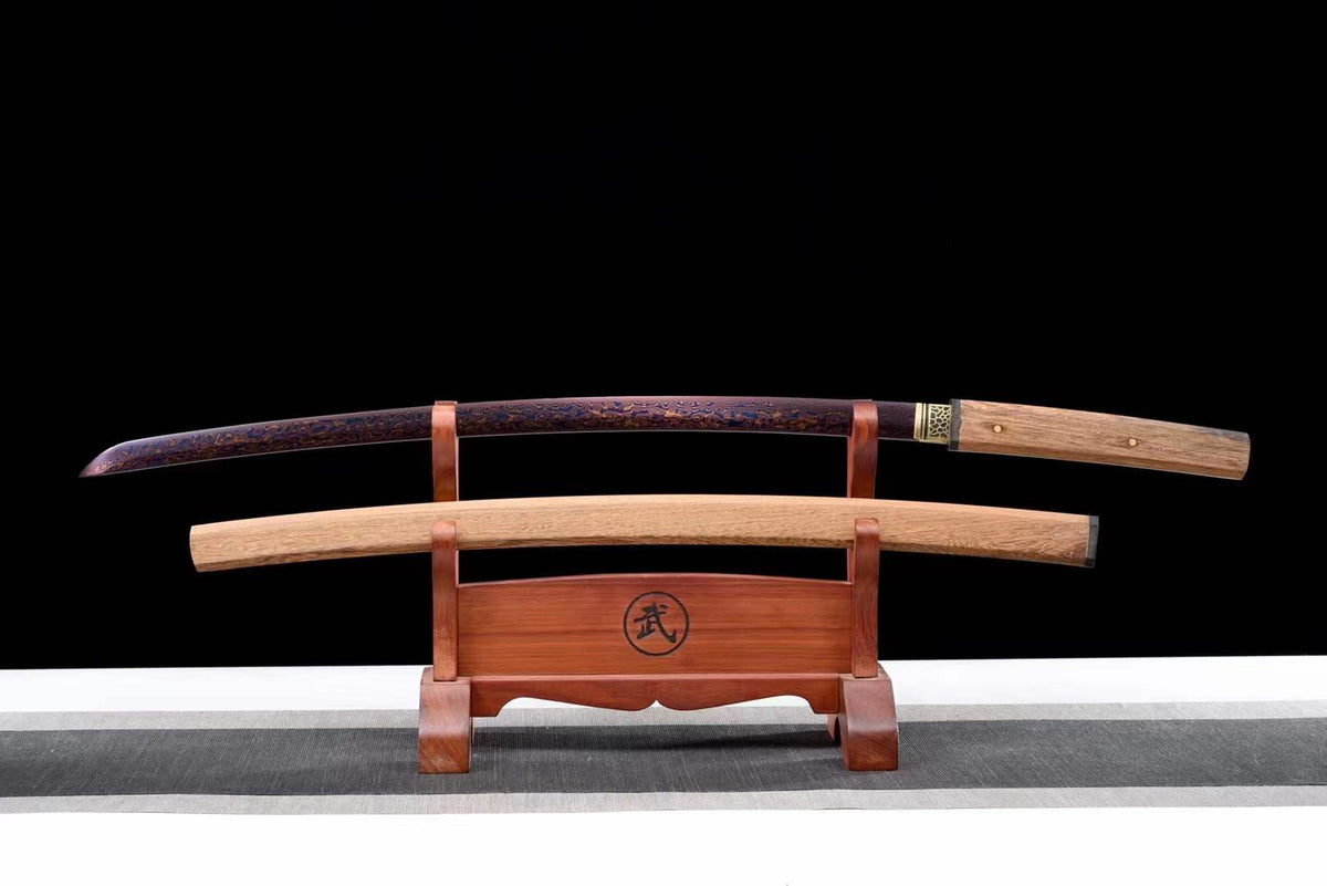 Hand Forged Japanese Samurai Katana Night Spectre Damascus Steel Blue blade - Tophatter Daily Deals
