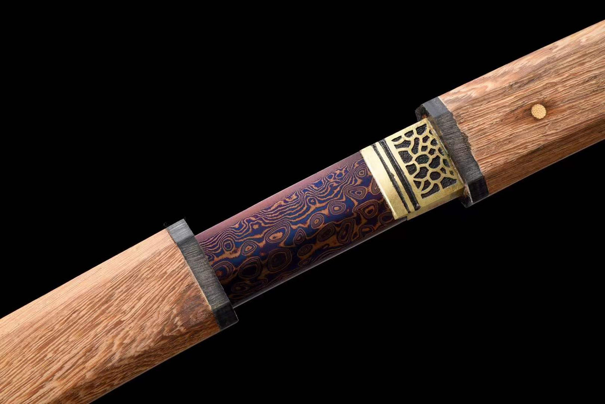 Hand Forged Japanese Samurai Katana Night Spectre Damascus Steel Blue blade - Tophatter Daily Deals