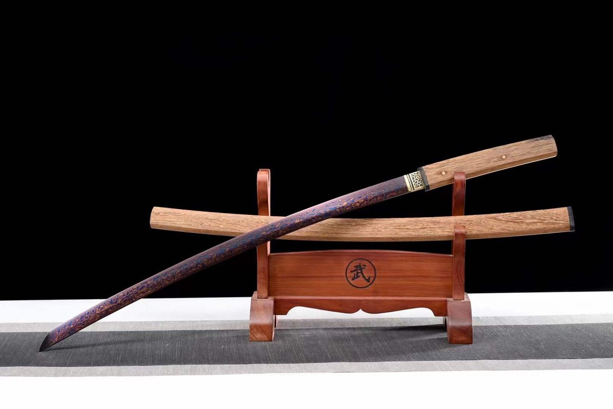 Hand Forged Japanese Samurai Katana Night Spectre Damascus Steel Blue blade - Tophatter Daily Deals