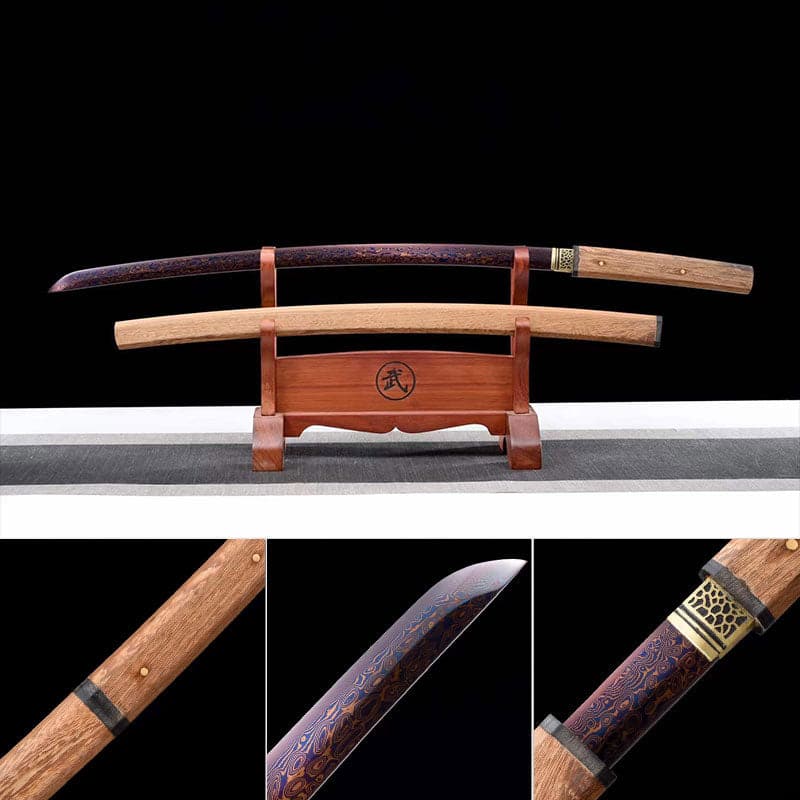 Hand Forged Japanese Samurai Katana Night Spectre Damascus Steel Blue blade - Tophatter Daily Deals