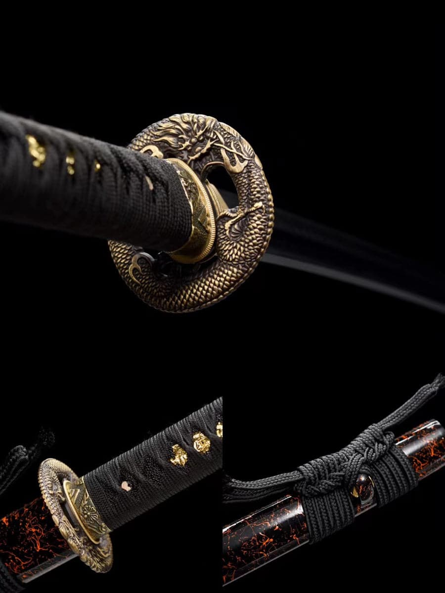 Hand Forged Japanese Samurai Katana Pan Dragon Knight T10 Carbon steel Turns the soil to burn blade - Tophatter Daily Deals
