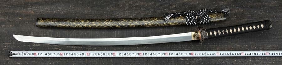 Hand Forged Japanese Samurai Katana Sea Wave Cutter Plate Pattern Steel Yellow - Tophatter Daily Deals