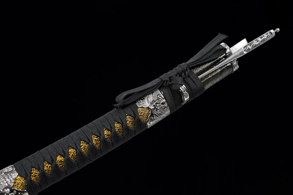 Hand Forged Japanese Samurai Katana Silver Dragon High Manganese Steel Black and grey - Tophatter Daily Deals