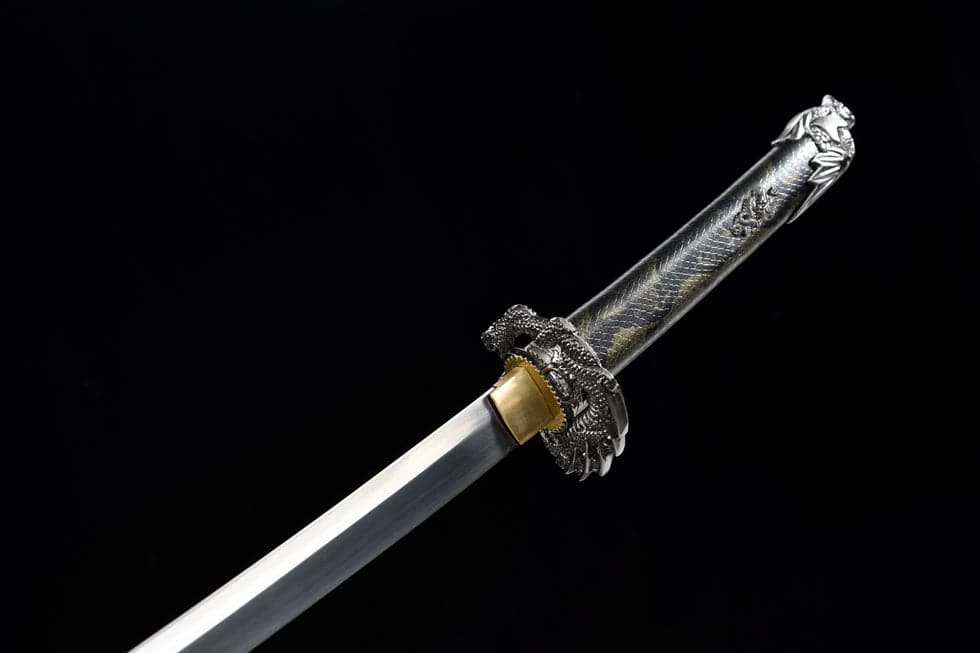 Hand Forged Japanese Samurai Katana Silver Dragon High Manganese Steel Black and grey - Tophatter Daily Deals