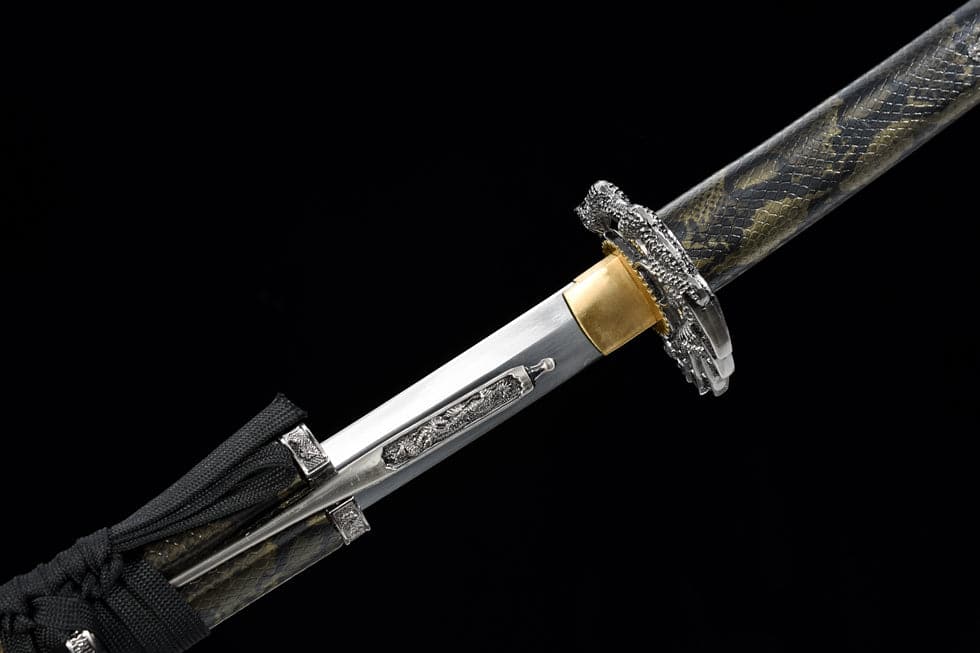 Hand Forged Japanese Samurai Katana Silver Dragon High Manganese Steel Black and grey - Tophatter Daily Deals