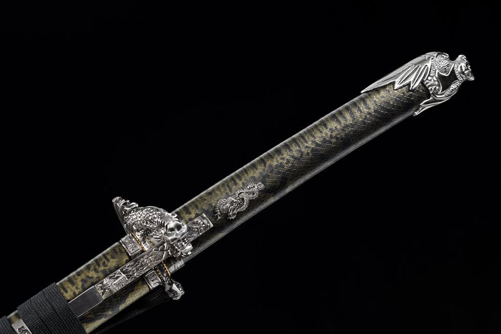 Hand Forged Japanese Samurai Katana Silver Dragon High Manganese Steel Black and grey - Tophatter Daily Deals