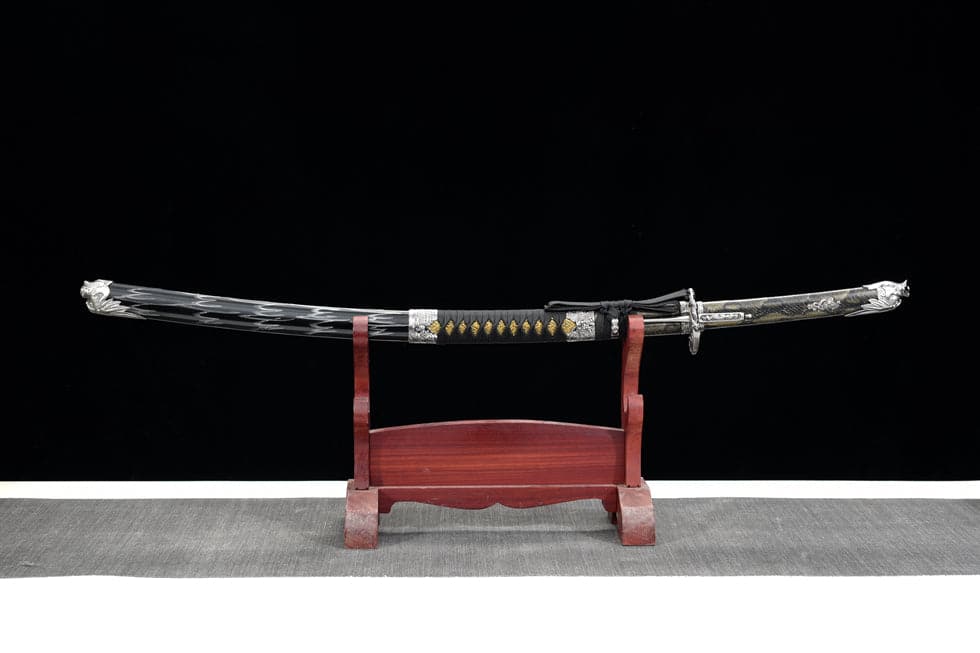 Hand Forged Japanese Samurai Katana Silver Dragon High Manganese Steel Black and grey - Tophatter Daily Deals