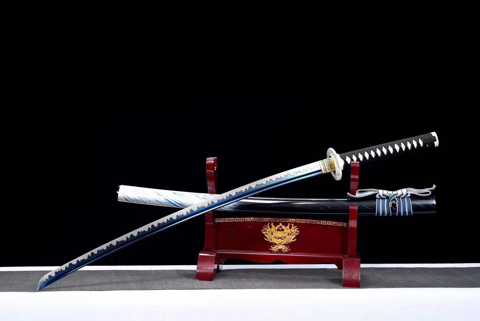 Hand Forged Japanese Samurai Katana 知恵を知る Spring Steel Roasted Blue Push Mill - Tophatter Daily Deals