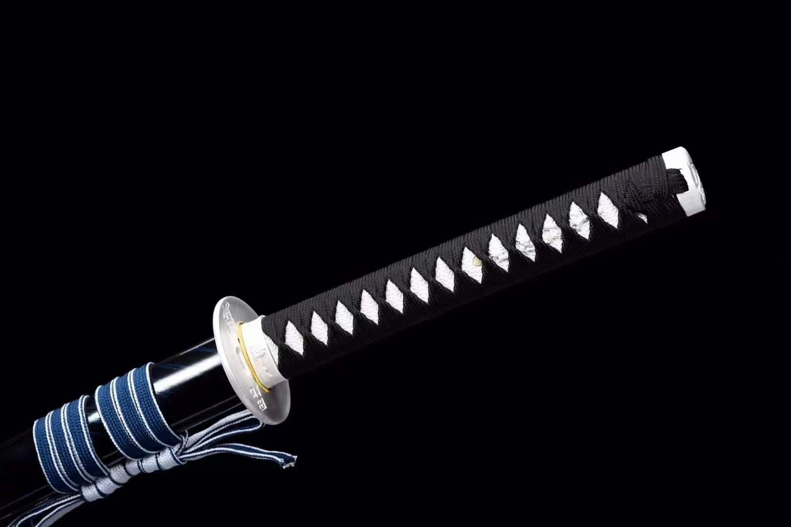 Hand Forged Japanese Samurai Katana 知恵を知る Spring Steel Roasted Blue Push Mill - Tophatter Daily Deals