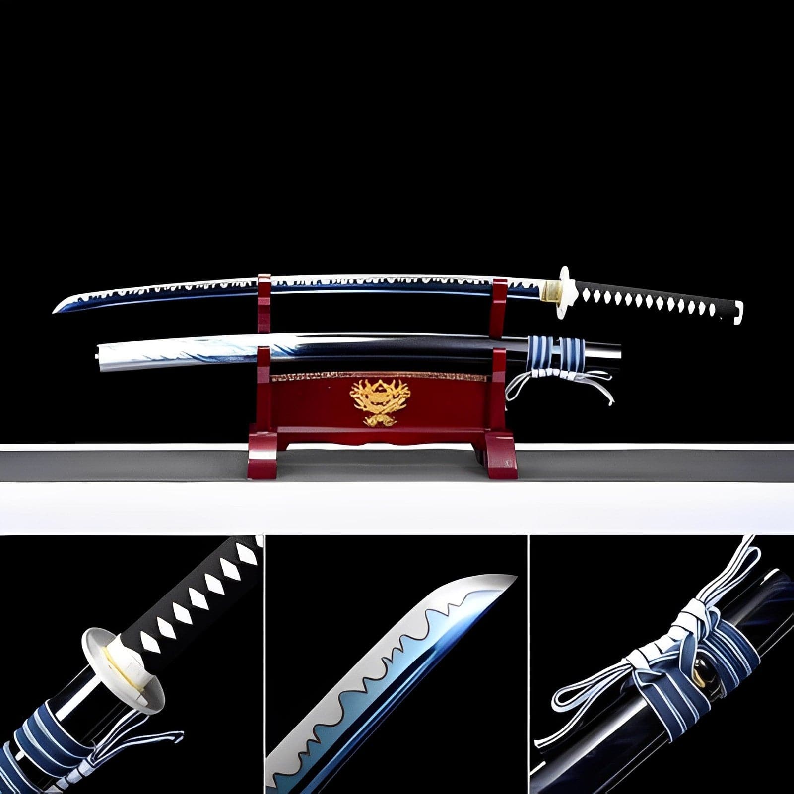 Hand Forged Japanese Samurai Katana 知恵を知る Spring Steel Roasted Blue Push Mill - Tophatter Daily Deals
