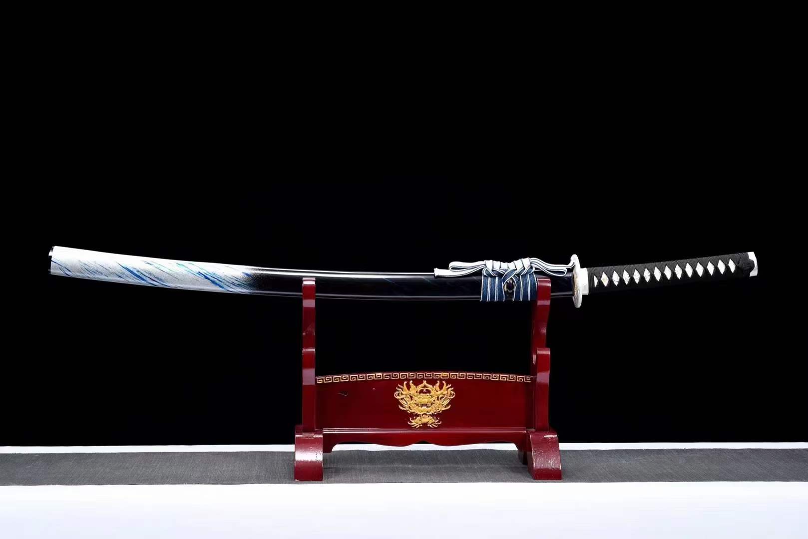 Hand Forged Japanese Samurai Katana 知恵を知る Spring Steel Roasted Blue Push Mill - Tophatter Daily Deals