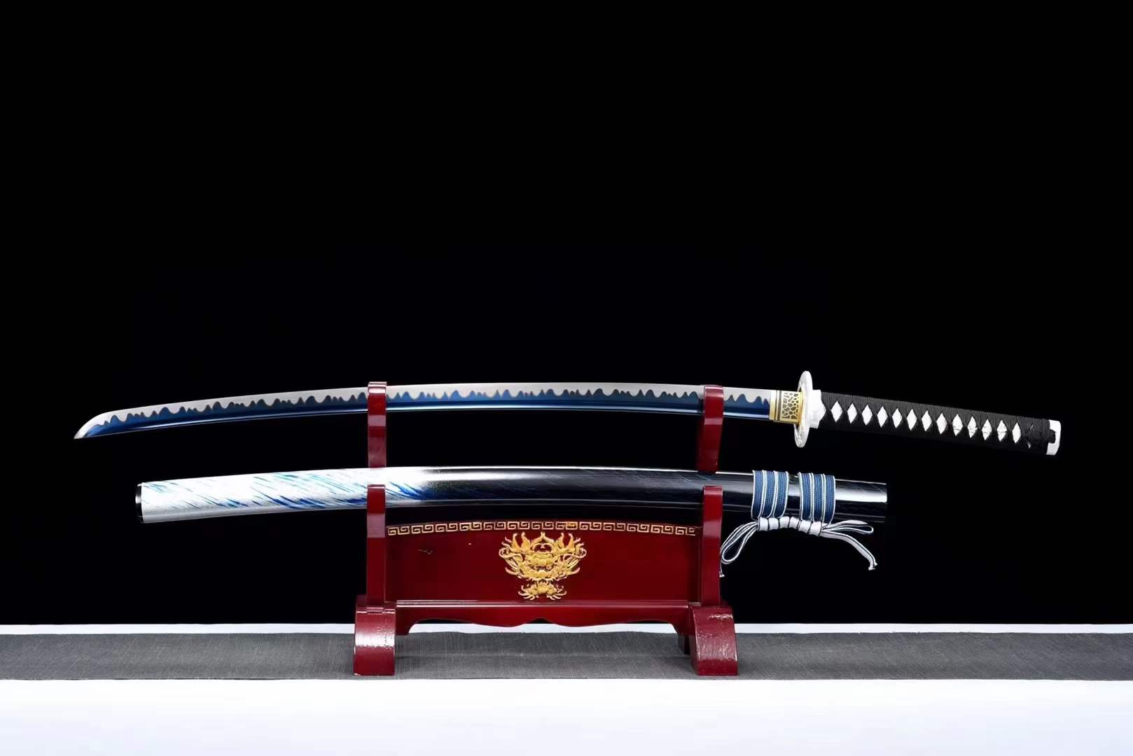 Hand Forged Japanese Samurai Katana 知恵を知る Spring Steel Roasted Blue Push Mill - Tophatter Daily Deals