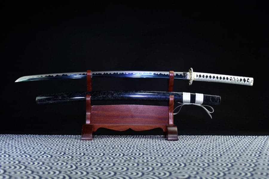 Hand Forged Japanese Samurai Katana 菊丸 きくまる T10 Carbon steel Blade baking blue - Tophatter Daily Deals