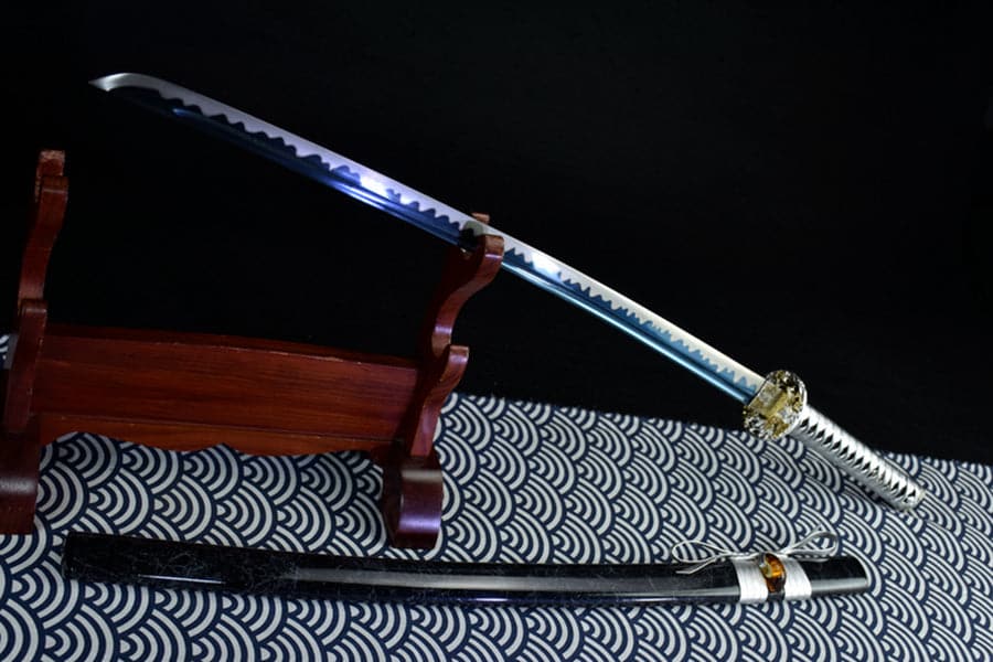 Hand Forged Japanese Samurai Katana 菊丸 きくまる T10 Carbon steel Blade baking blue - Tophatter Daily Deals