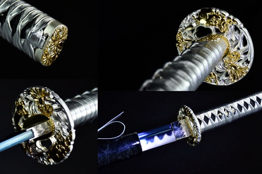 Hand Forged Japanese Samurai Katana 菊丸 きくまる T10 Carbon steel Blade baking blue - Tophatter Daily Deals