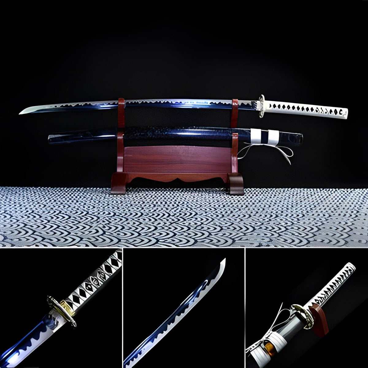 Hand Forged Japanese Samurai Katana 菊丸 きくまる T10 Carbon steel Blade baking blue - Tophatter Daily Deals