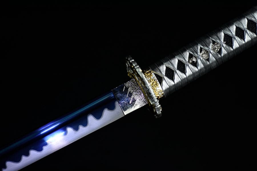 Hand Forged Japanese Samurai Katana 菊丸 きくまる T10 Carbon steel Blade baking blue - Tophatter Daily Deals