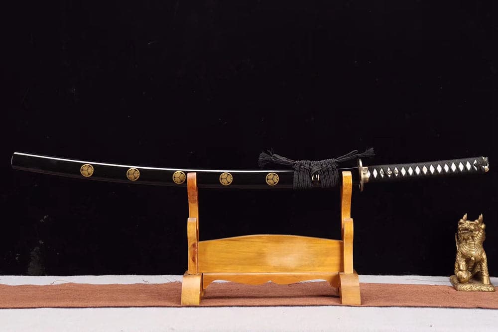 Hand Forged Japanese Samurai Katana Trefoil 1060 High Manganese Steel Baked gold blades - Tophatter Daily Deals