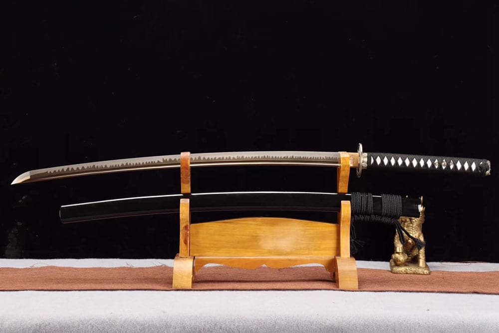 Hand Forged Japanese Samurai Katana Trefoil 1060 High Manganese Steel Baked gold blades - Tophatter Daily Deals