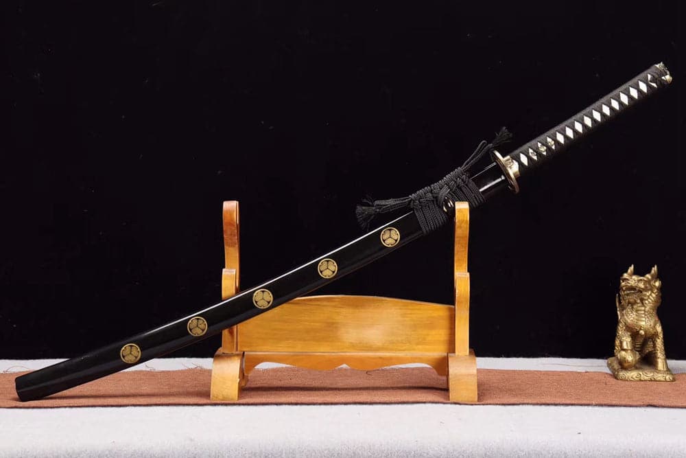 Hand Forged Japanese Samurai Katana Trefoil 1060 High Manganese Steel Baked gold blades - Tophatter Daily Deals