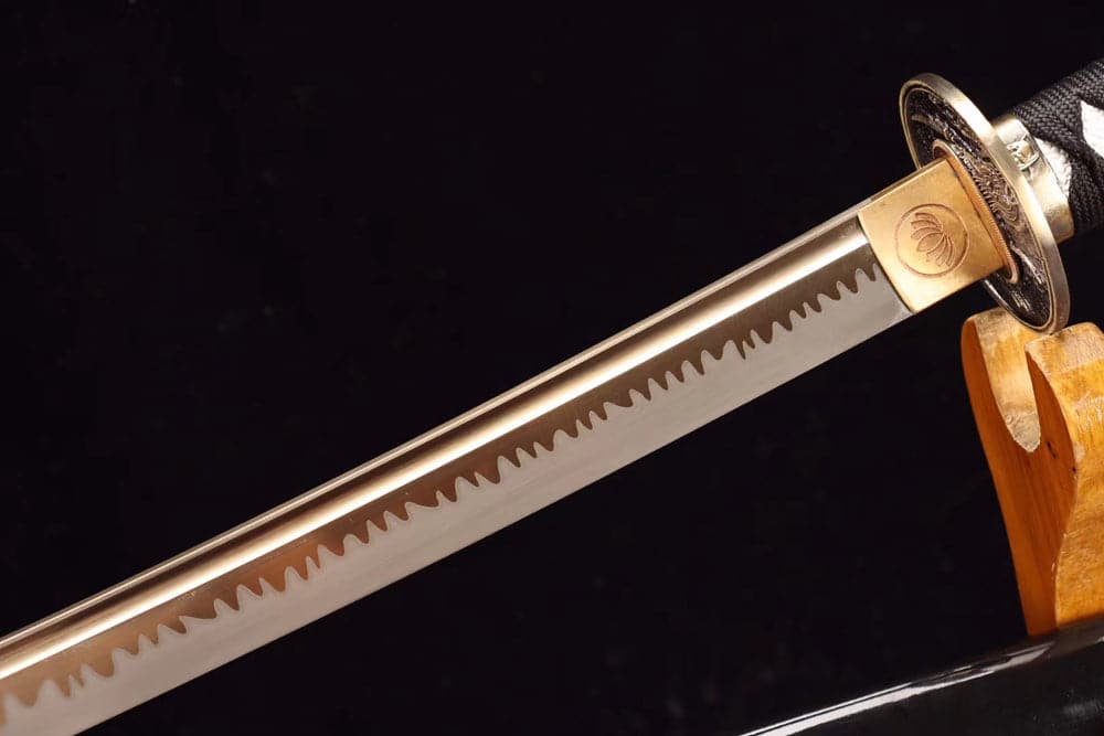 Hand Forged Japanese Samurai Katana Trefoil 1060 High Manganese Steel Baked gold blades - Tophatter Daily Deals