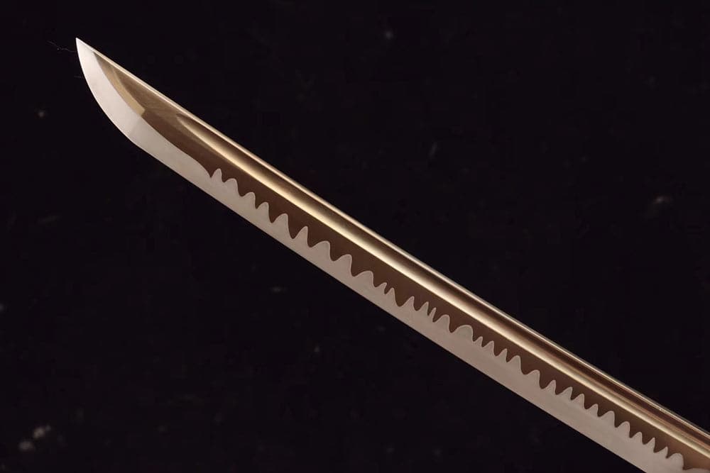 Hand Forged Japanese Samurai Katana Trefoil 1060 High Manganese Steel Baked gold blades - Tophatter Daily Deals