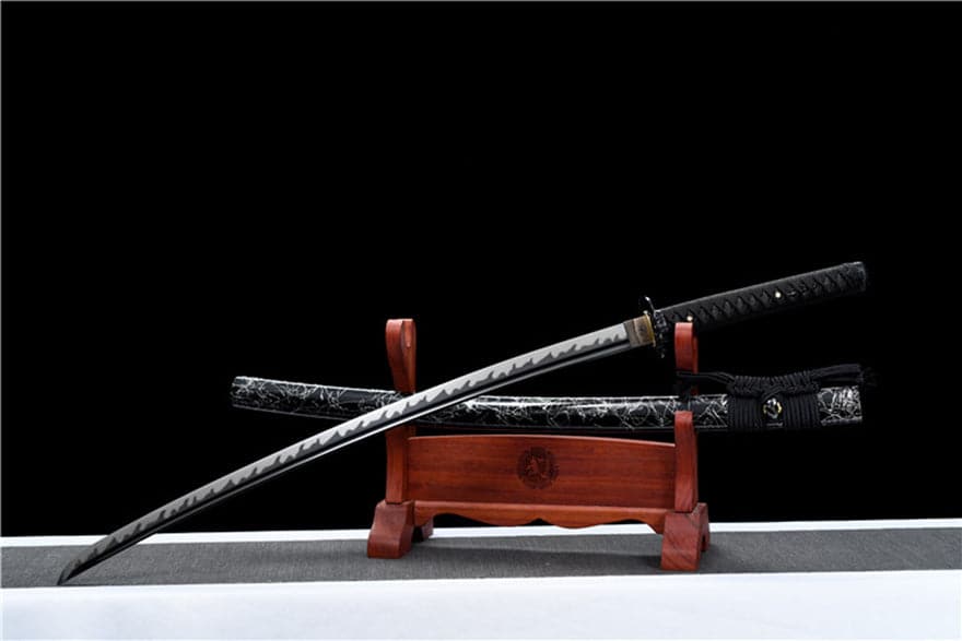 Hand Forged Japanese Samurai Katana Wanderer High Manganese Steel Blade blackening process - Tophatter Daily Deals