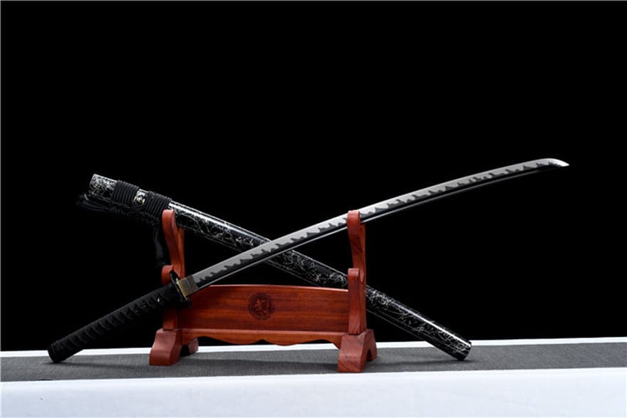 Hand Forged Japanese Samurai Katana Wanderer High Manganese Steel Blade blackening process - Tophatter Daily Deals