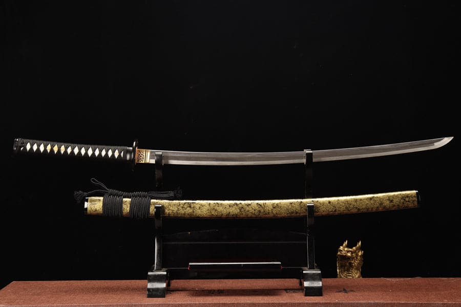 Hand Forged Japanese Samurai Katana Yama T8 carbon tool steel Yellow engraved knife sheath - Tophatter Daily Deals