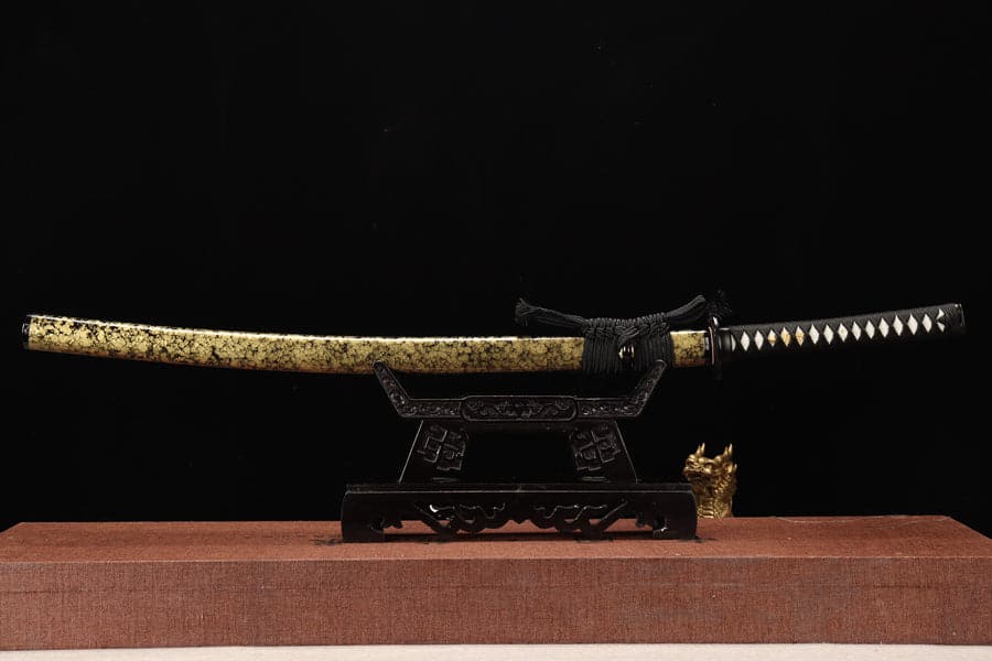 Hand Forged Japanese Samurai Katana Yama T8 carbon tool steel Yellow engraved knife sheath - Tophatter Daily Deals